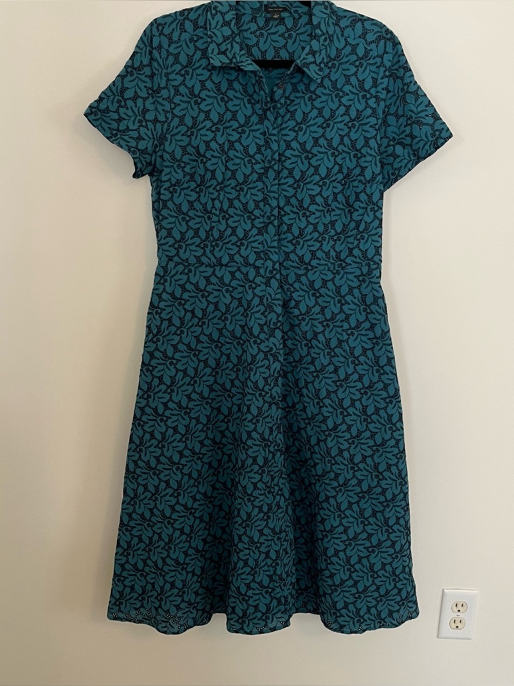 Ann Taylor button front fit and flare lace dress 12